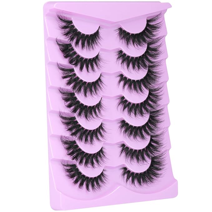 Lashes Clear Band Fox Eye Lashes 3D Volume Faux Mink Eyelashes Wispy False Eyelashes Strips 7 Pairs by Kiromiro