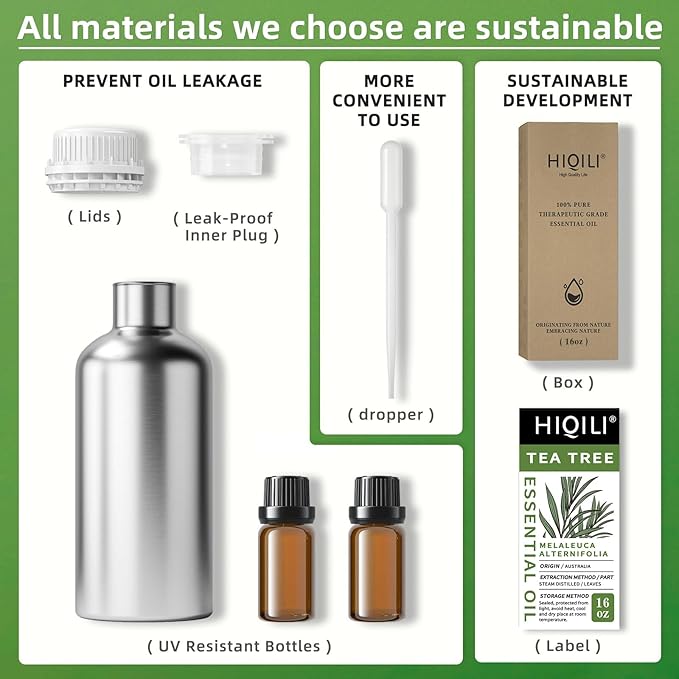 HIQILI Tea Tree Oil for Skin, Hair Restoration, Added to Shampoo, Body Wash, Foot Soak Use - 16 Fl Oz