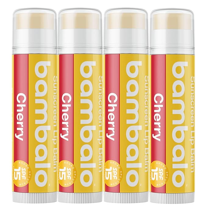 4-Pack Cherry SPF 15 Lip Balm - Organic Ingredients, Broad Spectrum UVA/UVB Protection - Hydrating & Moisturizing, USA Made