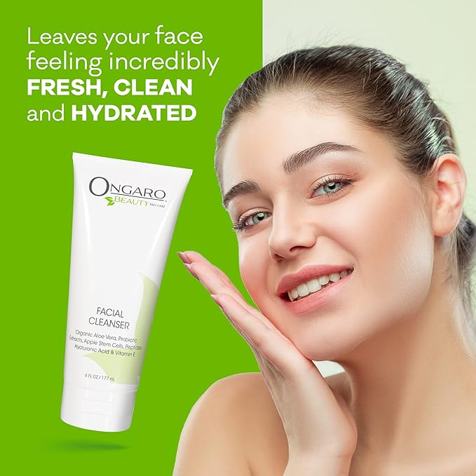 Ongaro Beauty Hydrating Face Cleanser, Gentle Facial Cleanser with Organic Aloe Vera for Normal, Oily, Sensitive and Dry Skin, Facial Wash with Hyaluronic Acid and Vitamin E, 6 fl oz