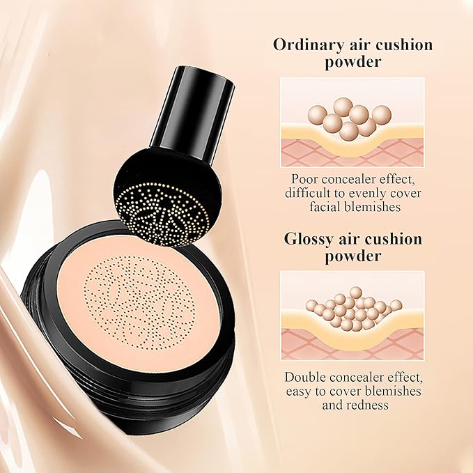 Mushroom Head Air Cushion CC Cream - BB Cream Face Makeup Foundation for Mature Skin Moisturizing Concealer Brighten Long-Lasting, Even Skin Tone for All Skin Types, Ivory Color