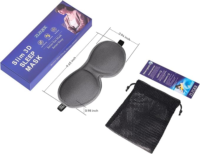 Slim 3D Sleep Mask for Side Sleepers, Blackout Sleeping Mask for Men, Women & Girls, Zero Eye Pressure, Ultra Soft Eye Masks for Sleeping, Perfect for Travel, Nap, Meditation, Airplane (Gray)