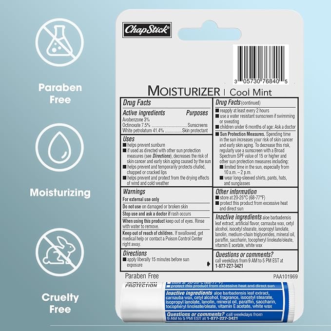 ChapStick Lip Balm Moisturizer 2-in-1 Lipcare SPF 15 Bundle – Cool Mint 3-Pack + Original 2-Pack, 0.15 Oz Ea (5 Piece Set)