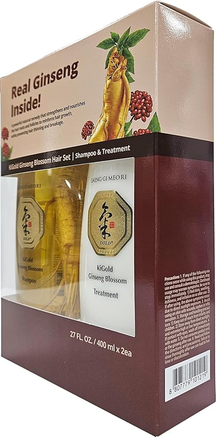 Daeng Gi Meo Ri - Ki Gold Ginseng Blossom Hair Set, Shampoo 13.5FL OZ/400ml and Treatment 13.5FL OZ/400ml