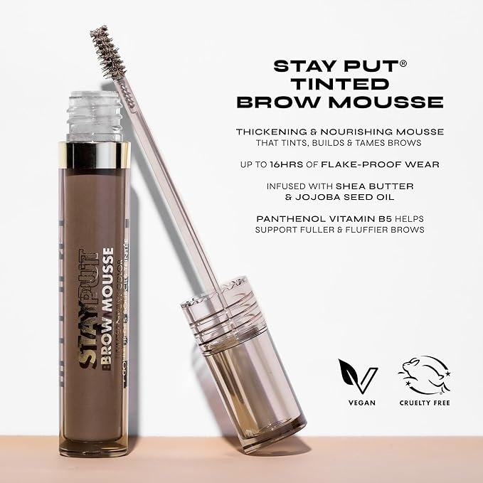 Milani Brow Tint- Stay Put Tinted Brow Mousse, Nourishing, High-Pigment infused with Shea Butter, Jojoba Seed Oil & Panthenol Vitamin B5 - Brown Black
