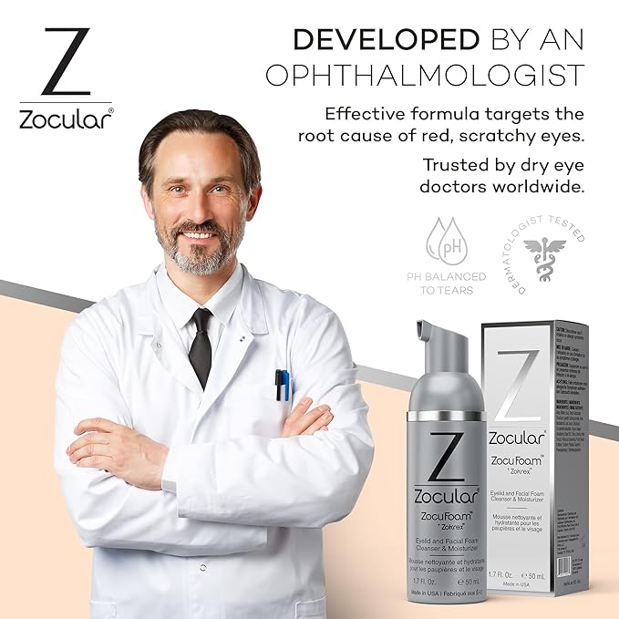 ZocuFoam Eyelid Cleanser - Foaming Eyelid Scrub - Natural pH Balanced Solution - 1.7 FL OZ (50mL)