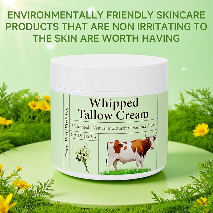 pekinly Whipped Beef Tallow for Skin, Beef Tallow, Beef Tallow for Face, 2 Packs Unscented Grass Fed Whipped Tallow Face Moisturizer Nourishing Soothing Moisturizer for Body Lotion Skin Care, 5.3OZ