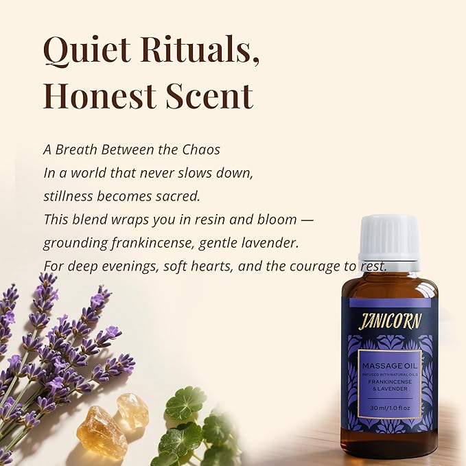 Frankincense & Lavender Botanical Massage Oil – Lightweight Face & Body Oil with Jojoba & Almond – Resin & Floral Aroma for Deep Massage, Fascia Release & Calming Rituals, 30ml (1.0 fl oz)