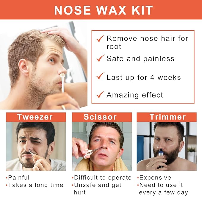 Nose & Ear Hair Wax Kit for Men & Women, 100g Wax with 20 Applicators, Safe Home Grooming Solution for Painless 15-20 Time Usage