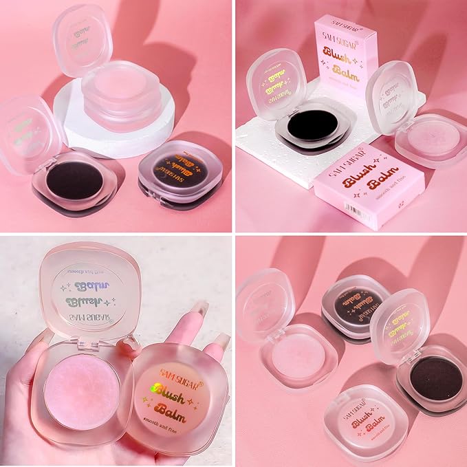 Cream Blush Makeup, Natural Pink/Black Glossy Face Blusher, Color Changing Cream Blush for Cheek and Lip Tint, Blendable Formula, Matte and Dewy Finish Lightweight Blush Makeup (Pink Glitter, One)