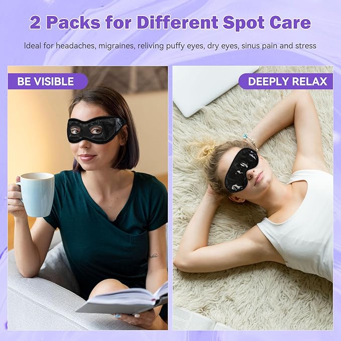 Cooling Gel Eye Mask Reusable Cold Eye Mask, Frozen Eye Mask Ice Eye Compress Ice Pack, No Freeze, Cool Relaxation, Comfort Snug Fit, Eye Cover Ice Mask with Mineral Mud for Office, Home, 2PCS