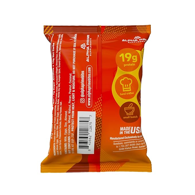 Prime Bites Protein Brownie from Alpha Prime Supplements | High Protein, Collagen Fortified Low Sugar Treat | Delicious Snack | 12 Bars per Box (Glazed Pumpkin Spice)