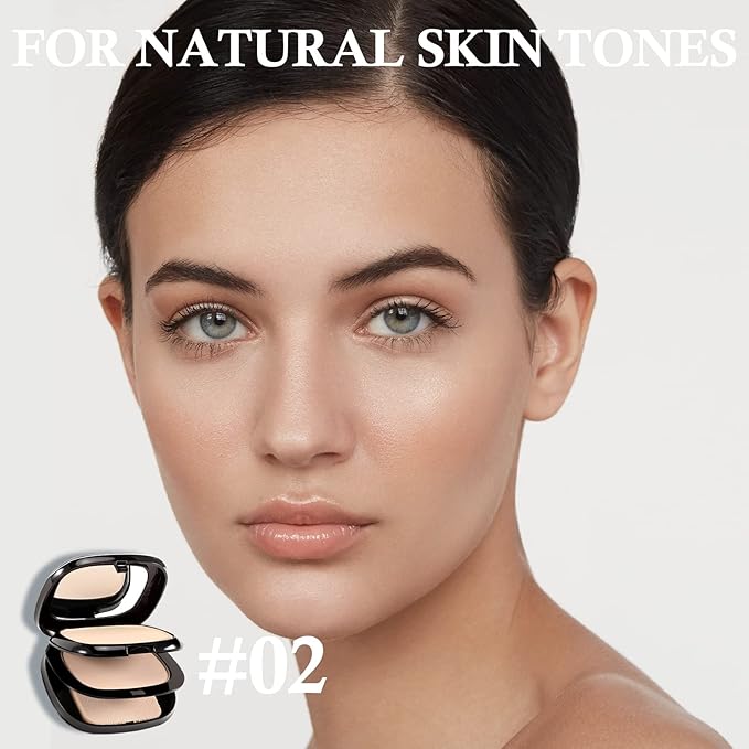 Boobeen Pressed Powder, Light Shade, Long-Lasting Matte Finish, Flawless Lightweight Makeup, 2 Layers Setting Powder Foundation, Compact with Mirror and Puff