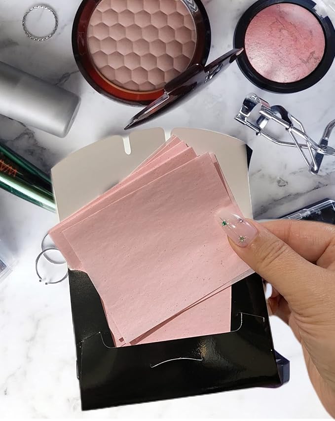 2 Pks ROSE INFUSED Natural Abaca Blotting Paper - 100 Oil Blotting Sheets - Makeup Friendly UNISEX All Skin Types Oily Skin Shine Blotter Photography Zoom Meetings Travel Gym School - MADE IN TAIWAN