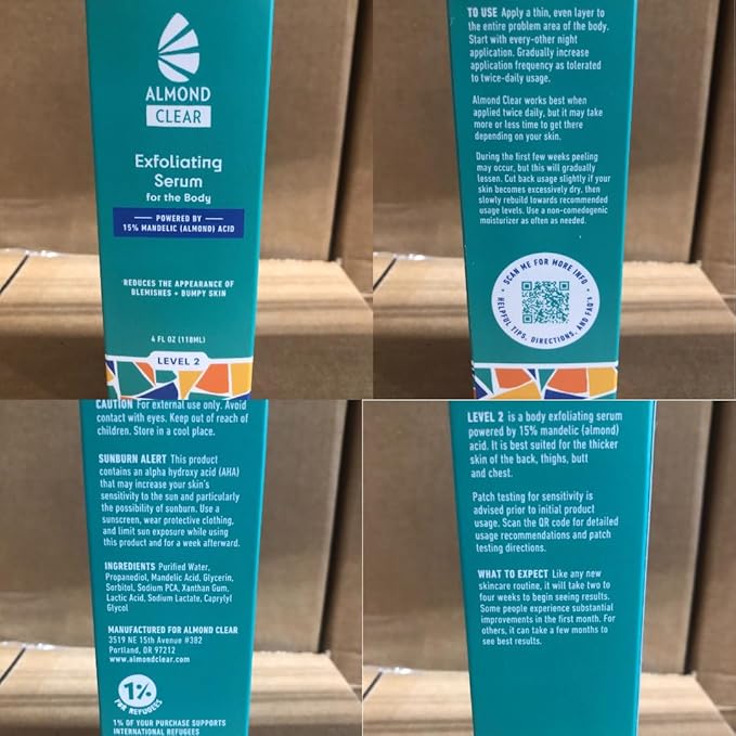 Level 2 Serum | Mandelic Acid Body Serum for Acne, Folliculitis, Aging Skin, Ingrown Hairs, Dark Spots on Face, Chest, Butt, Back, Thighs, Arms | 4 oz