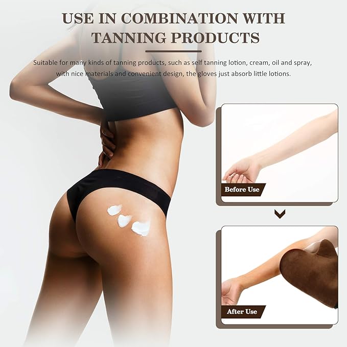 4 Packs Self Tanning Mitt Applicators Sunless Tanning Mittens Double Sided Self Tanning Gloves Reusable Tanner Applicator Mittens Brown Tanner Gloves with Thumb (Brown)