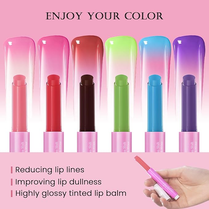DAGEDA Tinted Lip Balm, Moisturizing Magic Color Changing Lipstick, Soothing Hydrating Lip Balm Tinted, Glossy Lip Plump Gloss Butter Balm, Lightweight, Non-Greasy, 02