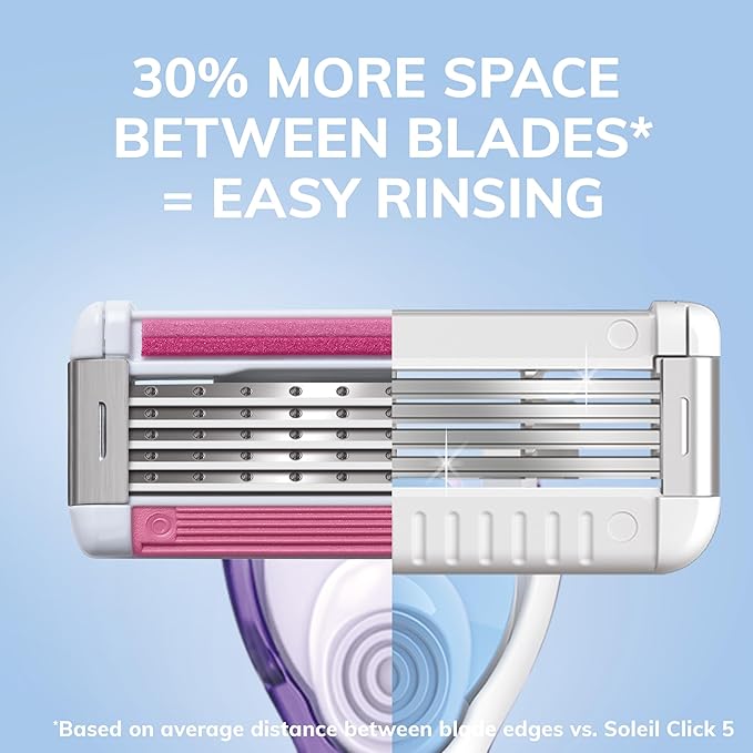 BIC EasyRinse Sensitive Anti-Clogging, Refillable Women's Razors With 4 Blades, 1 Handle and 9 Refill Razor Cartridges Razor Kit