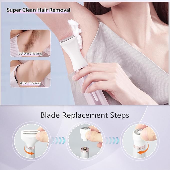 Electric Razors Shavers for Women, Bikini Trimmer 5 in 1 Lady Electric Shaver Razor Wet/Dry Face Razors for Face Nose Eyebrow Arms Armpit Legs Pubic Hair Area Painless Facial Hair Removal for Women