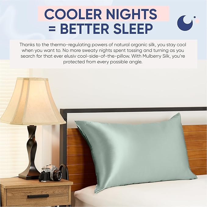 Blissy Silk Pillowcase - 100% Pure Mulberry Silk - 22 Momme 6A High-Grade Fibers - Silk Pillow Cover for Hair & Skin - Regular, Queen & King (Matcha, Queen)