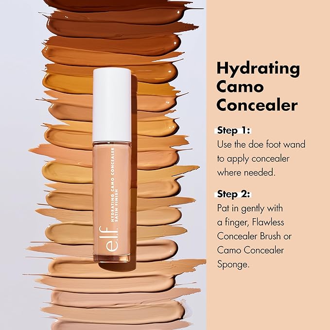 e.l.f. Hydrating Camo Concealer, Lightweight, Full Coverage, Long Lasting, Conceals, Corrects, Covers, Hydrates, Highlights, Deep Olive, Satin Finish, 25 Shades, All-Day Wear, 0.20 Fl Oz