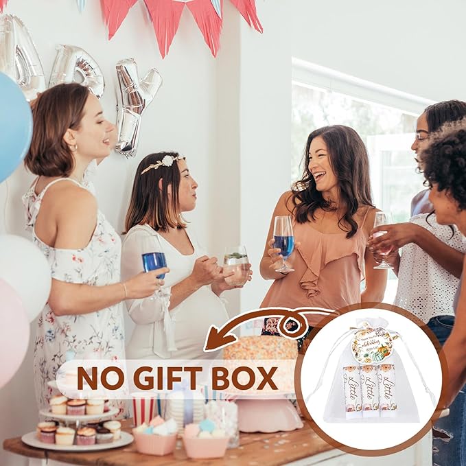 Demissle 50 Pcs Baby Shower Lip Balm Gift Set with 100 Pcs Organza Bags Baby Shower Party Favor for Guest Thank You Tag Rope Baby Shower Party Decoration Gender Reveal Souvenirs (Pumpkin and Flowers)