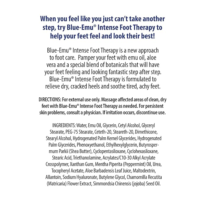 BLUE-EMU Intense Foot Therapy Cream for Dry Skin and Tired Feet - 5oz