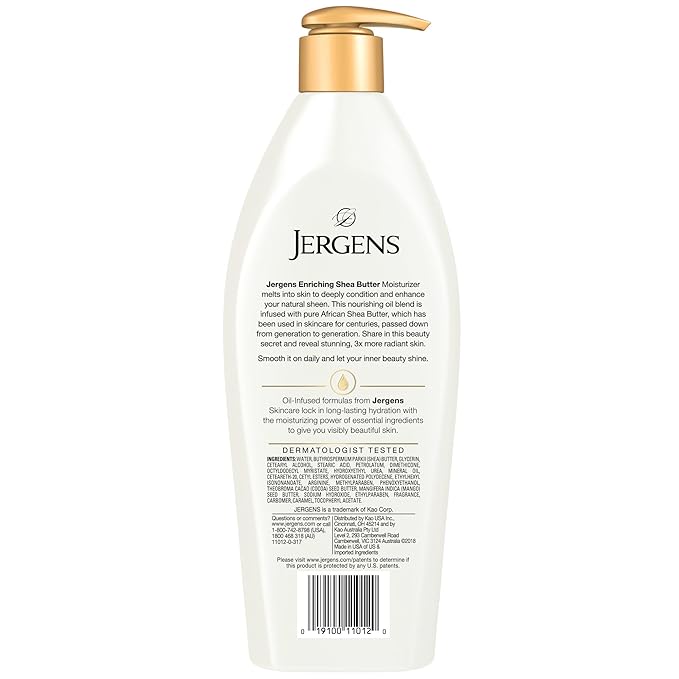 Jergens Shea Butter Hand and Body Lotion, Deep Conditioning Moisturizer, 3X More Radiant Skin, with Pure Shea Butter, Dermatologist Tested, 16.8 Oz, Pack of 3