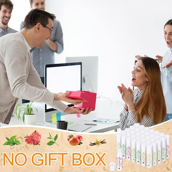 Dunzy 50 Pcs Thank You Gift Lip Balm Bulk Baby Shower Party Favors Bridal Shower Favor Lip Care with Assorted Fruit Flavors Thank You Lipstick for Guest Basket Gift Stuffer (Leaf)