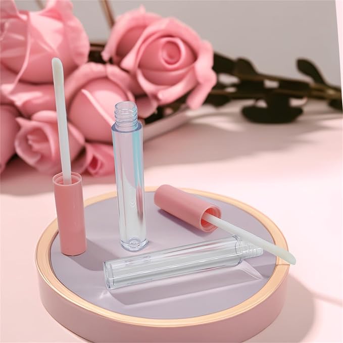 10cm Empty Lip Gloss Tubes With Wand Lipgloss Tubes Cute With Pink Lids Lip Balm Bulk Refillable Cosmetic Containers Diy Lip Gloss Making Kit(20pcs)