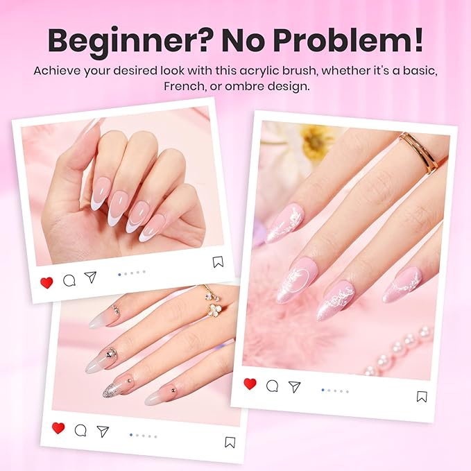 Beetles Acrylic Nail Brush Kolinsky Hair Bristles Round Shaped Metal Handle Nail Art Brushes for Acrylic Powder Manicure Extension DIY at Home Manicure Tool - Size 8