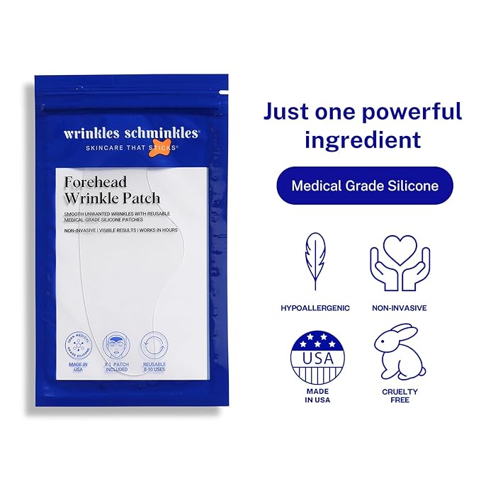 Wrinkles Schminkles Forehead Wrinkle Patches, 1-Pack, Reusable Hypoallergenic Silicone Smoothing Pads for Reducing Frown Lines & Face Lift Overnight