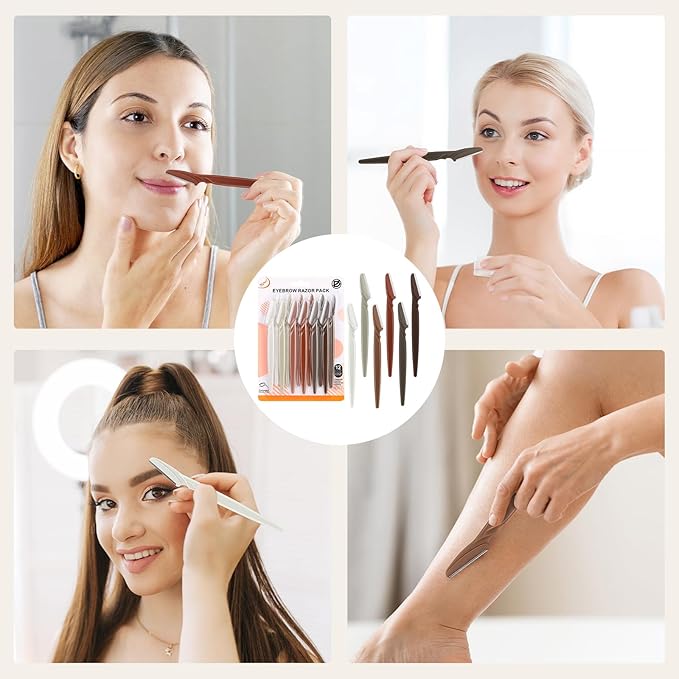 D Dermaplane Razor for Women Face - 12PCS Eyebrow Razor With Precision Cover - Dermaplaning Tool for Face Shaver - Facial Hair Removal - Neutral