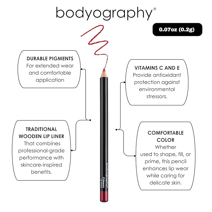 Bodyography Timber Lip Pencil | Lip Liner Pencil with Coconut Oil, Vitamin E & C | Long-Lasting, Matte Liner for Definition & Color | Makeup Essential for Smooth Lip Contour