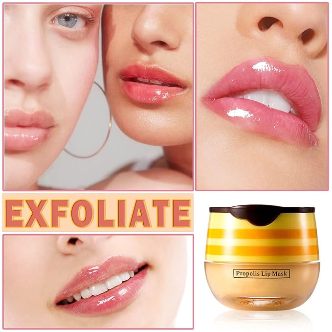 2Pcs Honey Pot Bee Lip Balm with Honey Spoon,Honey Lip Sleeping Mask Overnight 24HR Repair Lip Reduces Lip Lines,Exfoliator Moisturizing Moisture Dry & Chapped Lip Care Products