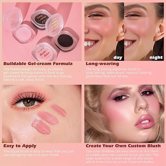 Color Changing Blush,3-in-1 Warm Change Blush,Pink Cream Blush,Transparent Crystal Color Changing Magic Gel,Blush PH Temperature Changing Long Lasting Blendable Natural Finish for All Skin Tone(01)