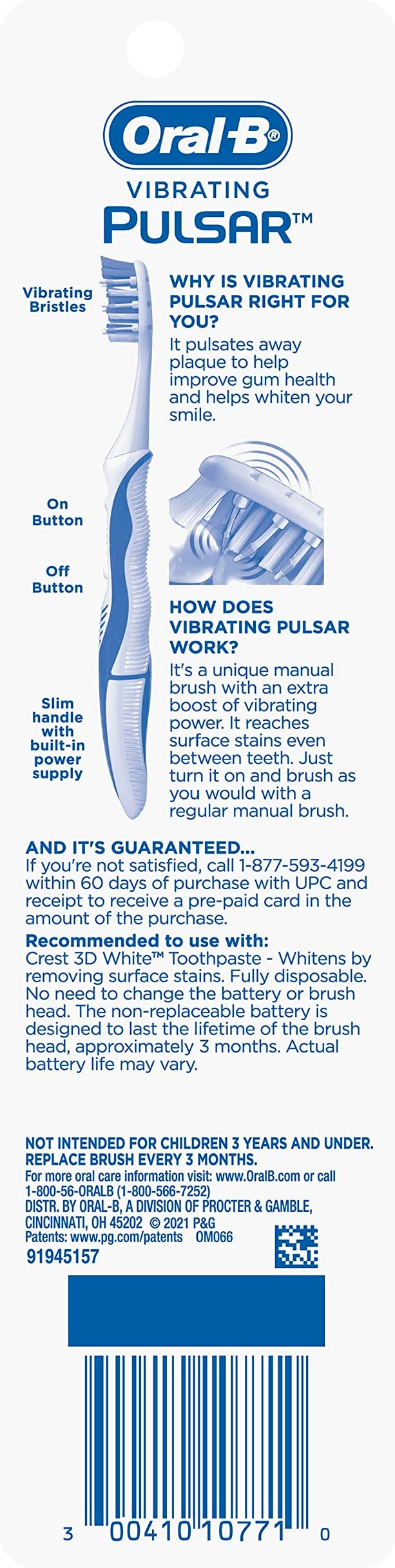 Oral-B Pulsar Battery Toothbrush with Charcoal Infused Bristles, Soft, 2 Count