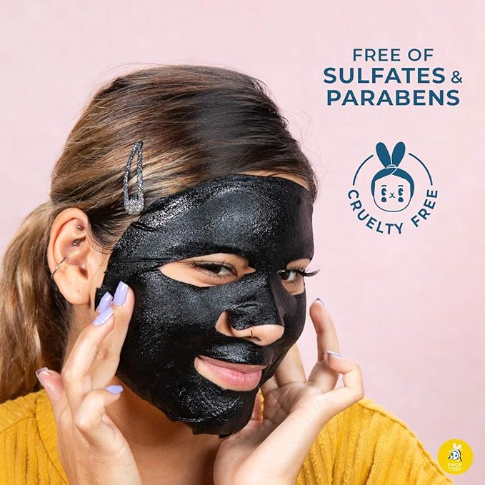 FACETORY K Beauty Face Mask Skin Care - LET'S TALK DETOX PURIFYING Sheet Mask with Charcoal & Volcanic Ash | Pore Refining Charcoal Face Mask (10 Pack)