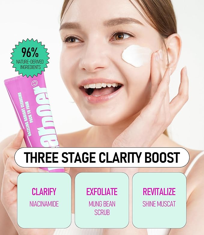 Dazzling Radiant Cleansing Pack to Foam β 3-in-1 Wash-Off Mask & Exfoliator & Cleanser w/Fresh Grape Extract & Niacinamide β Vitamin C and Resveratrol for Dry, Dull Skin (3.38 fl oz)