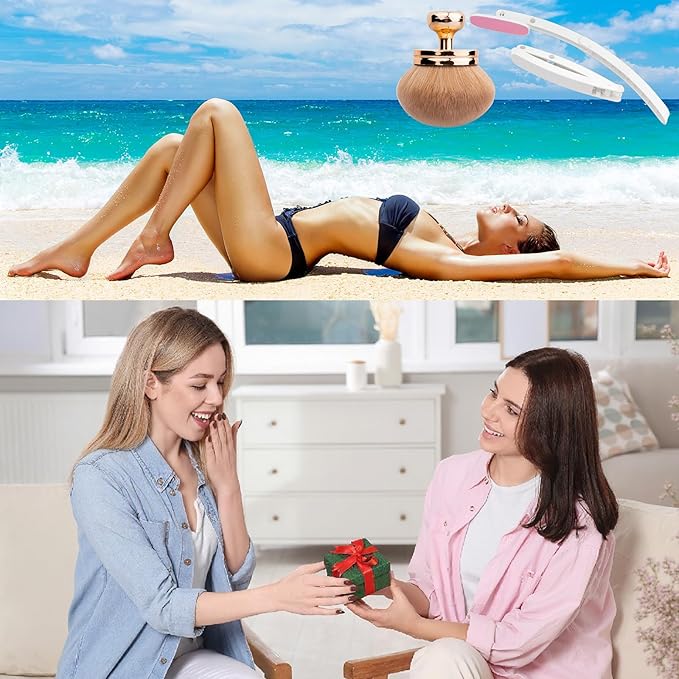 Self Tanner Brushes- Extra Large Body Makeup Brush & Back Lotion Applicator, 2 Pcs, Body, Leg and Face Kabuki Brush, Back Applicator for Self Tan, Sunscreen, Lotion, Makeup, Blend & Blur (Rose Gold)