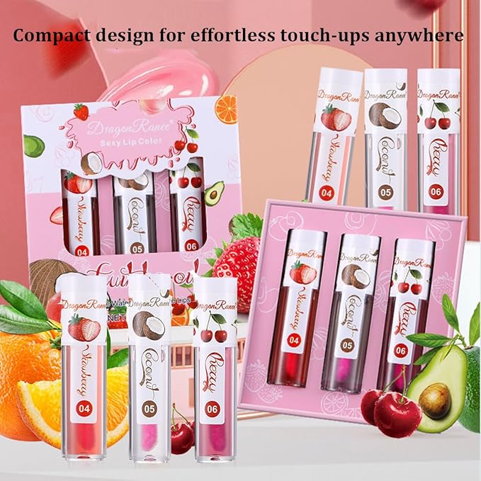 Color Changing Lip Oil - Fruit Lip Oil Pack, 3pcs Magic Color-Changing Lip Glow Oil, Hydrating Lip Gloss for Dry Lip Care Makeup