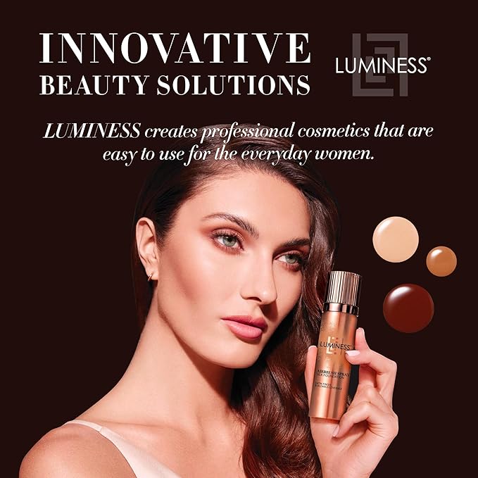 LUMINESS Silk Airbrush Spray Foundation & Buffing Brush Kit – Full Coverage Foundation & Dual-Sided Buffing Brush - Buildable Coverage, Anti-Aging Formula Hydrates & Moisturizes - Neutral Fair
