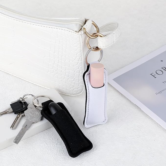 4 Pcs Keychain Chapstick Holder, Lipgloss Holder Keychain, Chapstick Holder Key Chain with Wristlet Lanyards, Lipstick Keychain Holder Lip Balm Sleeve for Women Girls