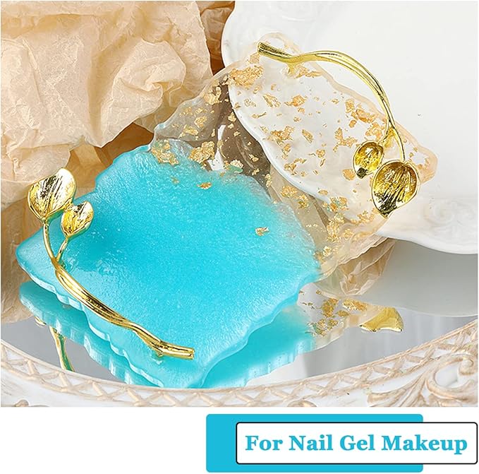 2023 Retro Nail Art Palette, Nail Painting Mixed Color Palette with Leaves Handle, Nail Holder Gel Color Makeup Display Board Pallet (Blue)