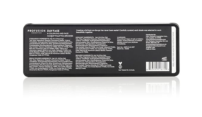 Profusion Cosmetics Day Face Pro Makeup Case - 8 Shades Palette with Brushes for Perfect Daytime Looks