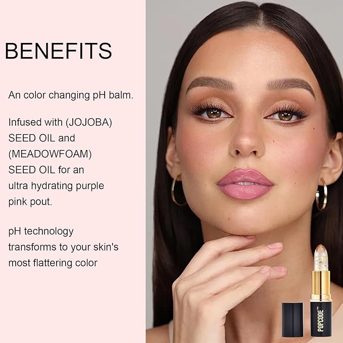 pH Lip Balm, Color Changing Lipstick and Tinted Lip Balm Chapstick, Vegan & Cruelty Free Glitter Lipstick Lip Gloss, Hydrate & Nourish with JOJOBA and MEADOWFOAM SEED OIL, #003 Pink Crystal