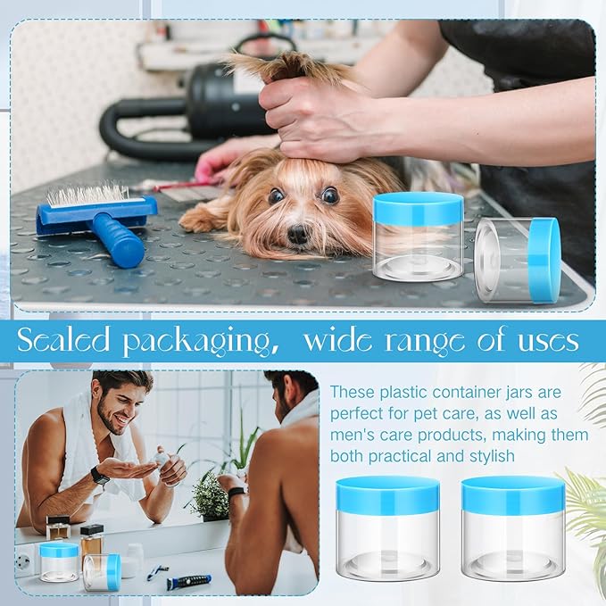 SATINIOR 24 Pieces Empty Clear Plastic Jars with Lids Round Storage Containers Wide Mouth for Beauty Product Cosmetic Cream Lotion Liquid Butter Craft and Food(Blue Lid,2 oz)