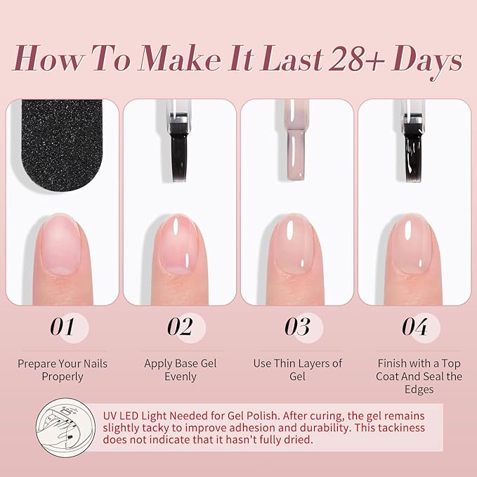 Born Pretty Milky White Jelly Nude Pink Gel Nail Polish Translucent Natural Sheer Pink Soak Off U v Light Cure Gel Polish Kit for Salon and Nail Art DIY at Home 6Colors