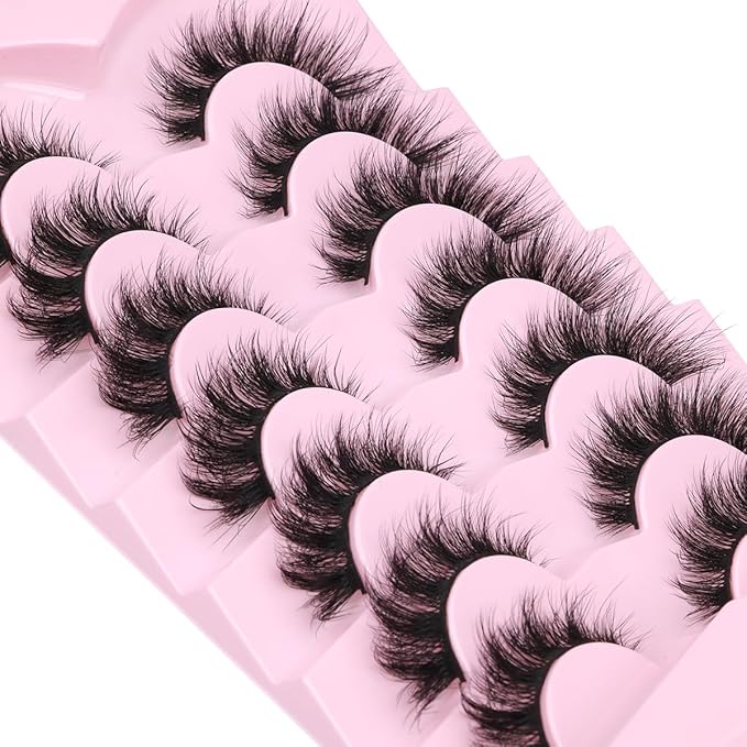 Mink Lashes False Eyelashes Wispy 3D Volume Cat Eye Faux Mink Eyelashes Natural Look 18mm Strip Eyelashes Pack 7 Pairs by Kiromiro