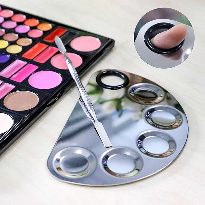 4 Pack Metal Makeup Palette, Makeup Mixing Palette with Spatula Makeup Palette Mixer Tray for Color Mixing and Makeup, Silver(2 Sizes)